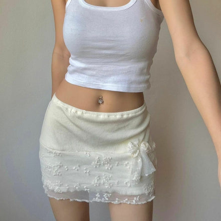 TH FLOWER RIBBON LACE SKIRT