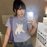 AEAE - FLASHED CATS EYE CROP T-SHIRTS [SKYBLUE]