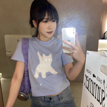 AEAE - FLASHED CATS EYE CROP T-SHIRTS [SKYBLUE]