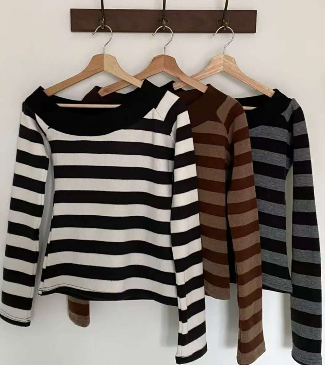 KR STRIPE AND OFF SHOULDER TOP (3 COLORS)