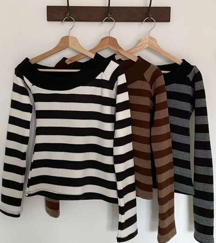 KR STRIPE AND OFF SHOULDER TOP (3 COLORS)