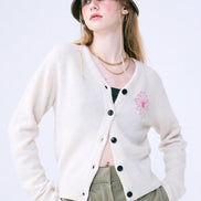 MARDI MERCREDI -  RACCOON BLENDED CARDIGAN V NECK (IVORY PINK)