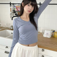 muahmuah - LOGO STITCH V-NECK LONG SLEEVE (BLUE)
