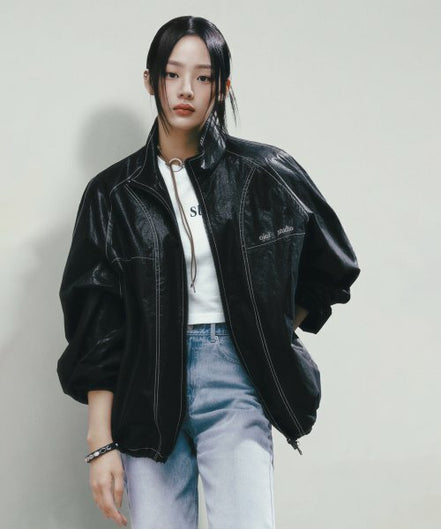 OIOI - LAYERED LOGO COATING WINDBREAKER_BLACK