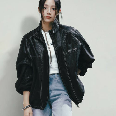 OIOI - LAYERED LOGO COATING WINDBREAKER_BLACK