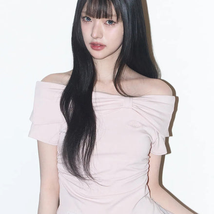 BOW OFF SHOULDER TEE (PINK)