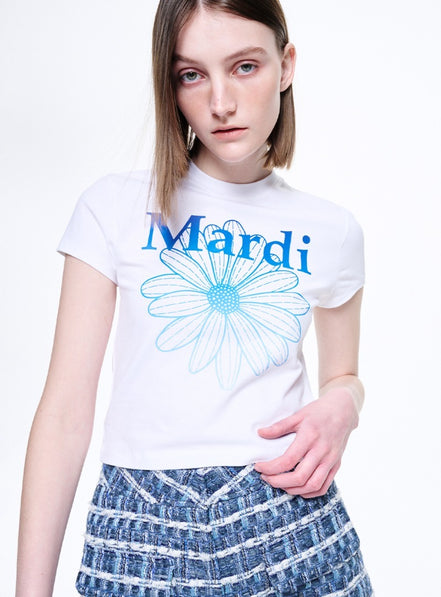 MARDI MERCREDI - CROPPED TSHIRT FLOWERMARDI GRADATION｜WHITE BLUE