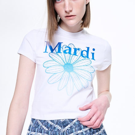 MARDI MERCREDI - CROPPED TSHIRT FLOWERMARDI GRADATION｜WHITE BLUE