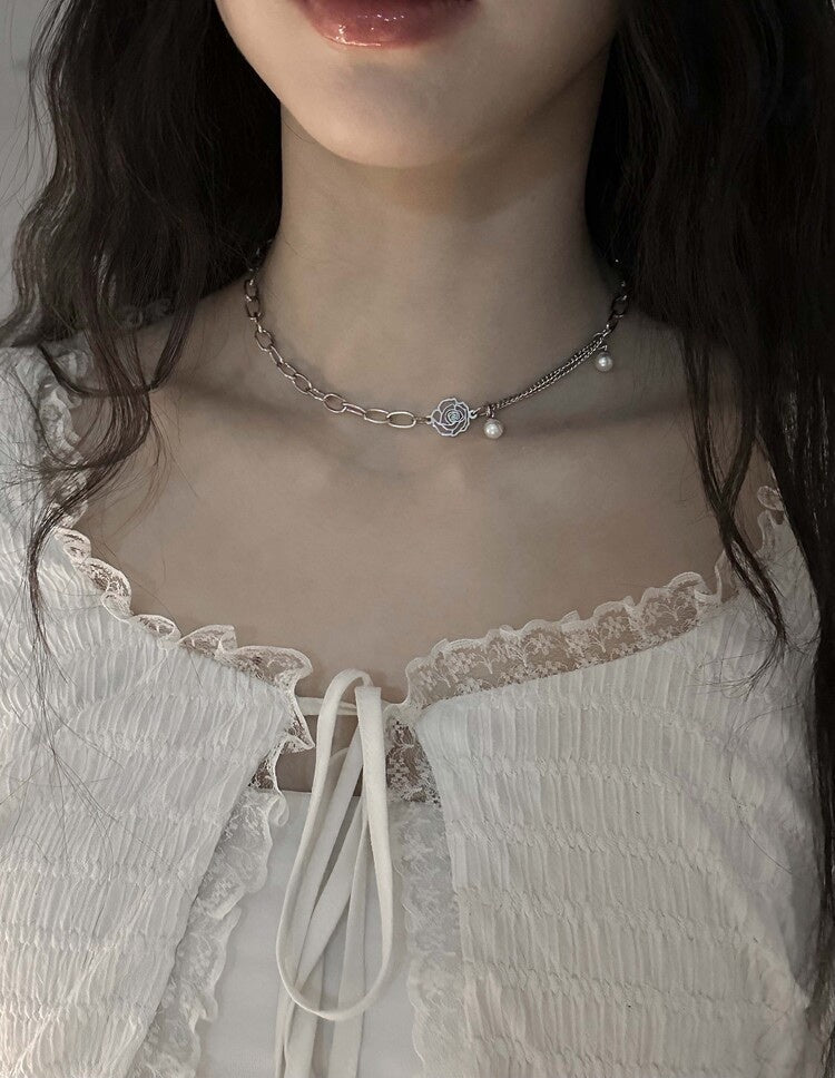 (yeji同款) OFUSE - pearl drop choker (rose)