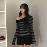 KR STRIPE AND OFF SHOULDER TOP (3 COLORS)