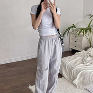 MUAHMAUH - ONE POCKET CARGO WIDE BANDING PANTS 3 COLORS