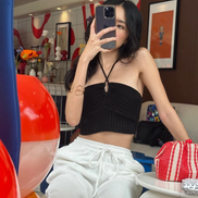 TH MIXED KNIT TOP (BLACK)