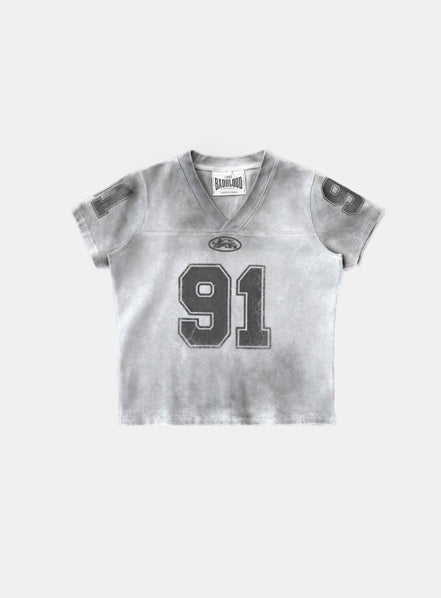 Bad Blood - 91 Crack Print V-Neck T-Shirt (White)
