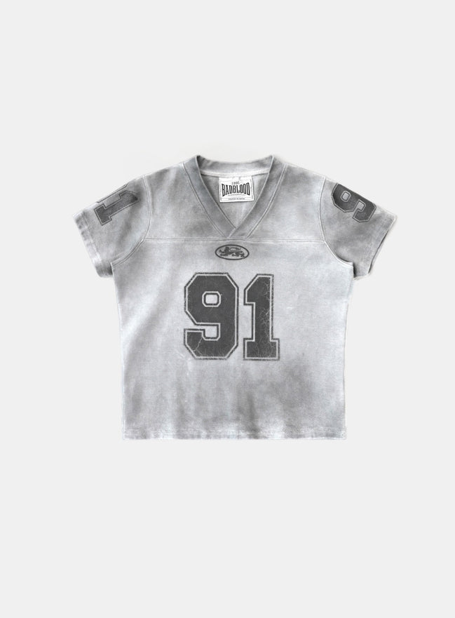 Bad Blood - 91 Crack Print V-Neck T-Shirt (White)