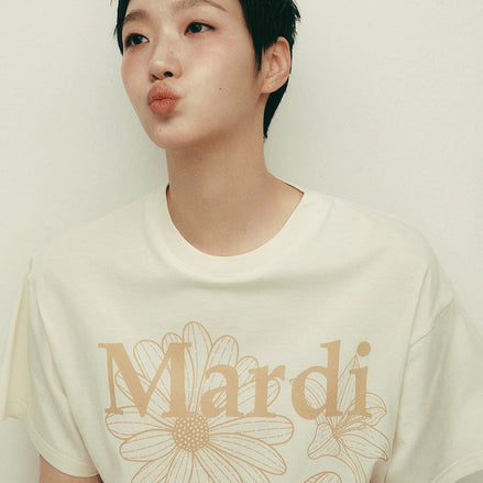 MARDI MERCREDI - TSHIRT TRIPLE FLOWER (CREAM PEANUT)