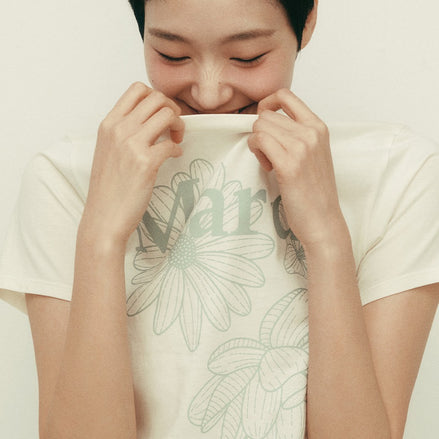 MARDI MERCREDI - SLIM TSHIRT TRIPLE FLOWER (CREAM MOSSGREEN)