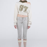 SCULPTOR - Off-Shoulder Cropped Sweatshirt (White Melange)