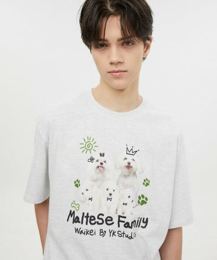 WAIKEI - Maltese family half sleeve tshirts WHITE