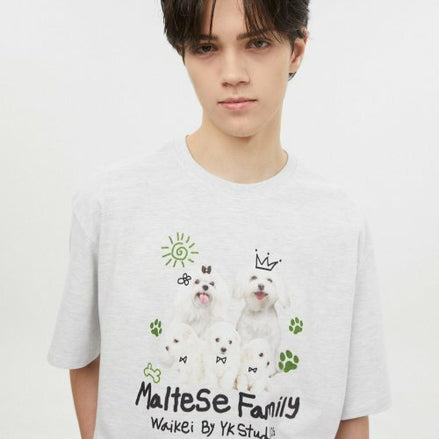 WAIKEI - Maltese family half sleeve tshirts WHITE