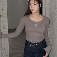 MUAHMUAH - stitch u-neck cotton long sleeve (5 COLORS)