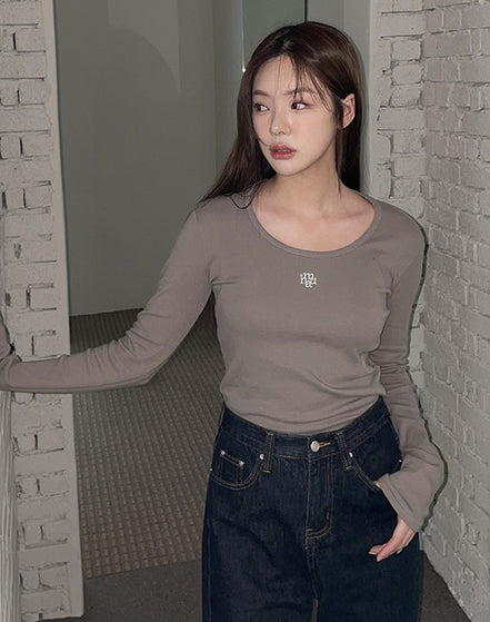 MUAHMUAH - stitch u-neck cotton long sleeve (5 COLORS)