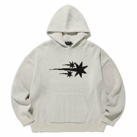 niceghostclub - 3STARS LOGO KNIT HOODIE [IVORY]