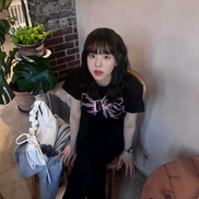 ronron - BIG RIBBON LINE T SHIRT (BLACK PINK)