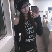 pleasenofollow - kacy lettering long off shoulder top (black)