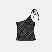 bad blood - Vintage Club One Shoulder Tank (Check Black)