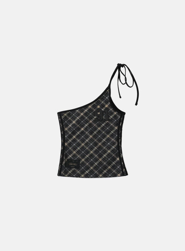 bad blood - Vintage Club One Shoulder Tank (Check Black)