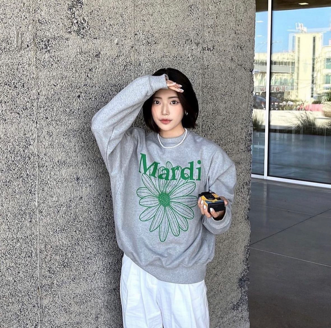 MARDI MERCREDI -  SWEATSHIRT FLOWERMARDI_GREY GREEN