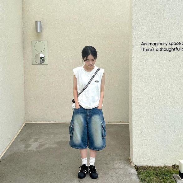 [5分褲] AVANDRESS - Wide Cargo Half Denim Pants (5 COLORS)