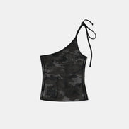 bad blood - Vintage Club One Shoulder Tank (Black Camo)