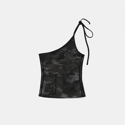 bad blood - Vintage Club One Shoulder Tank (Black Camo)
