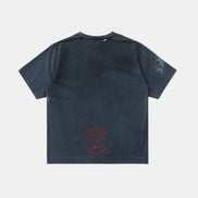 bad blood - Workshop Print Distressed T-Shirt (Navy)