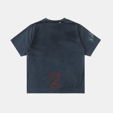 bad blood - Workshop Print Distressed T-Shirt (Navy)