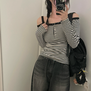 KR STRIPED HALF OFF SHOULDER TOP (2 COLORS)