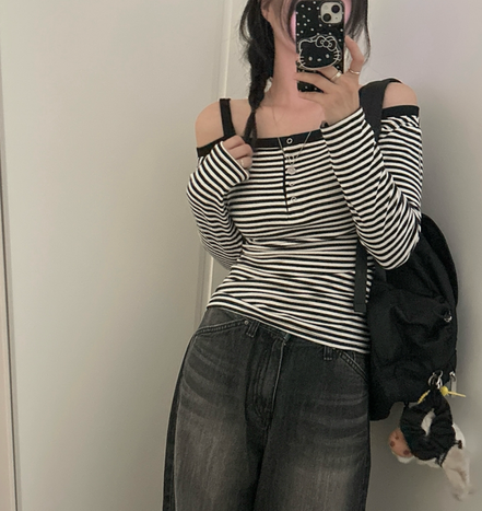 KR STRIPED HALF OFF SHOULDER TOP (2 COLORS)