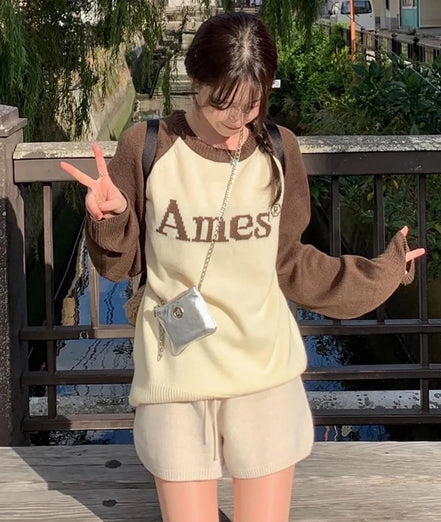 [UNISEX] AMES - BASIC RAGLAN PULLOVER KNIT (BROWN)