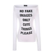 (asa/ taeyeon同款) pleasenofollow - kacy lettering long off shoulder top (white)