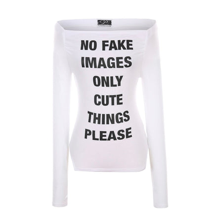 (asa/ taeyeon同款) pleasenofollow - kacy lettering long off shoulder top (white)