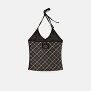 bad blood - Vintage Club Halter Tank (Check Brown)