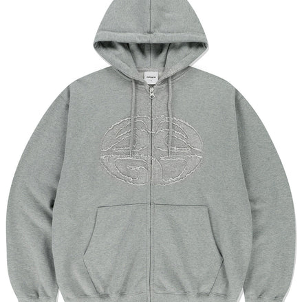 MAHAGRID - ECLIPSE RAW CUT ZIP UP HOODIE (GREY)