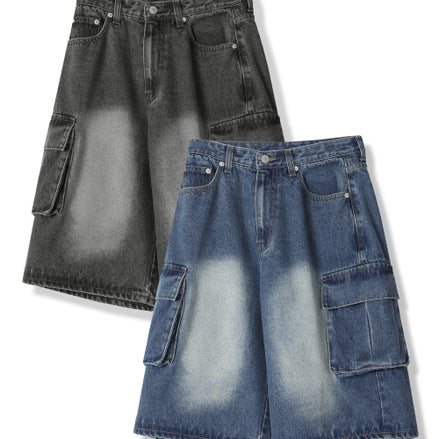 (現貨) [5分褲] AVANDRESS - Wide Cargo Half Denim Pants (BLUE)