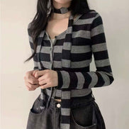 KR STRIPE CARDIGAN MUFFLER SET (3 COLORS)