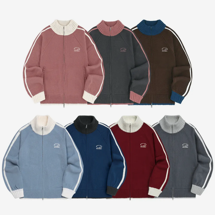 odd studio - sporty track semi crop knit zipup (7 colors)