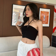 TH MIXED KNIT TOP (BLACK)