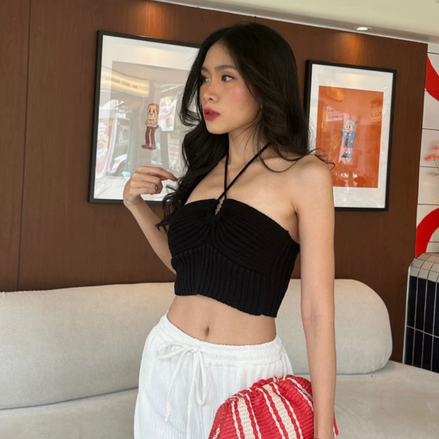 TH MIXED KNIT TOP (BLACK)