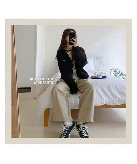 (現貨) muahmuah - cotton wide pants (beige)