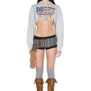 SCULPTOR - Glitter Flag Crop Hoodie (Melange Gray)
